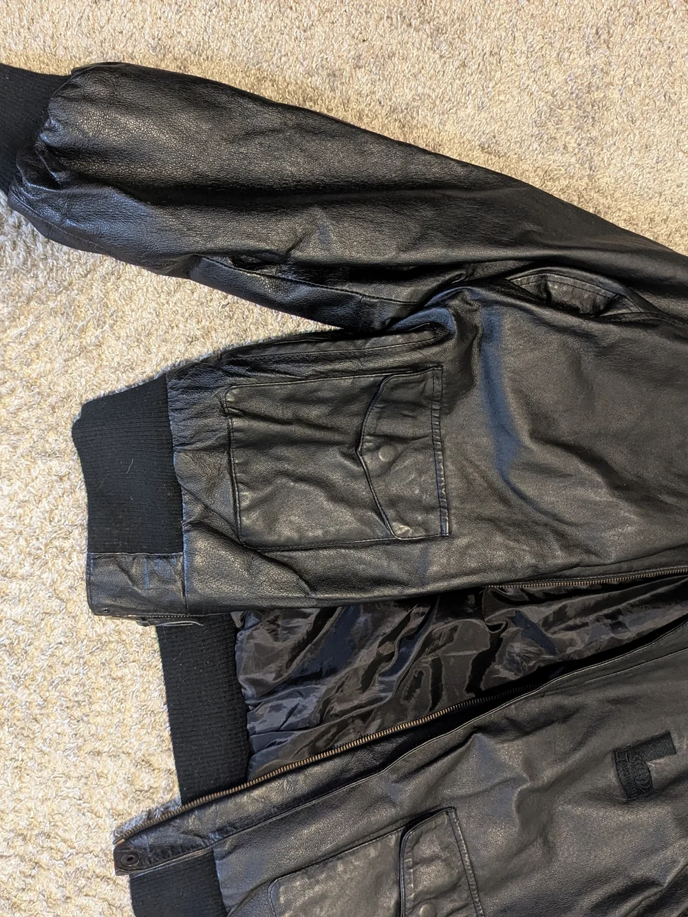 Black Leather Jacket Mens XL Real Leather Casual Bomber Burks Bay Vintage Style